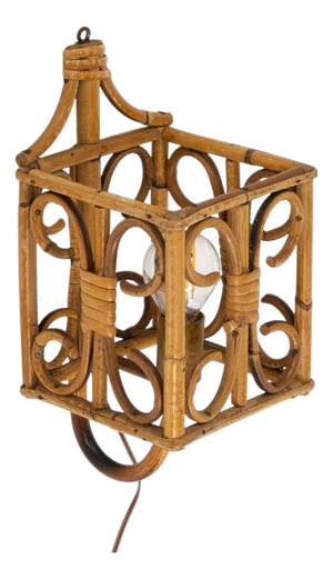 Mid-Century Modern Rattan and Bamboo Sconce, 1960s