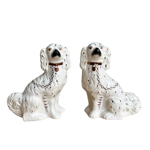 Vintage William Kent Staffordshire Ware Copper-Luster Spaniel Dogs, Pair For Sale