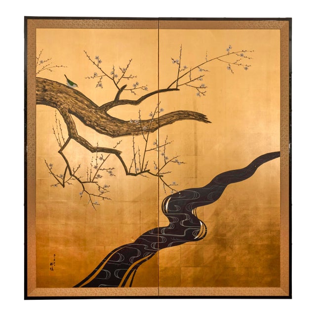 Japanese Two Panel Screen: “Autumn Day in the Year 1931 (Xinwei)” For Sale