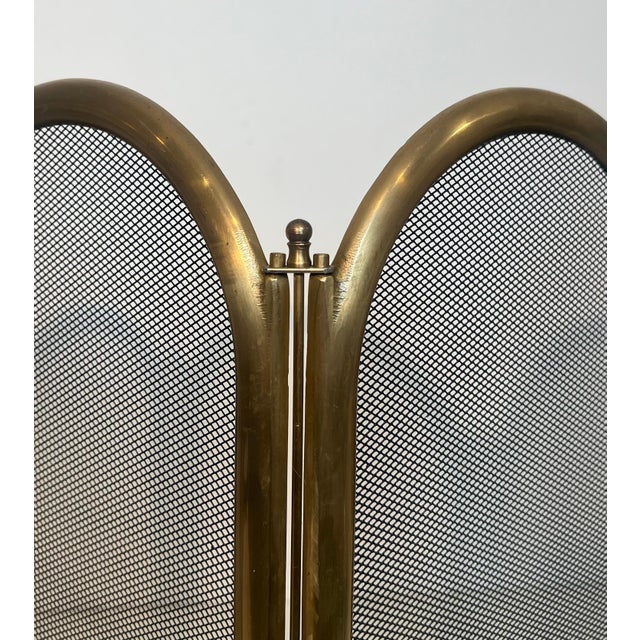 Neoclassical Style 4 Panel Brass Fire Screen and Grille For Sale - Image 11 of 12