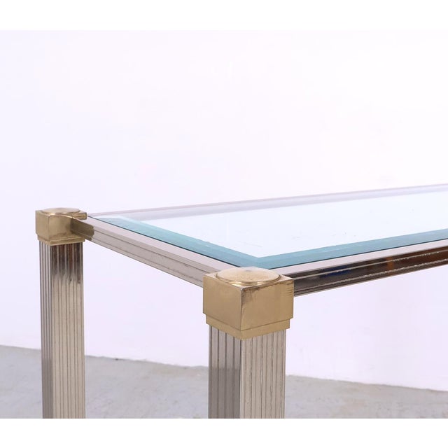 Gold Vintage Glass and Metal Console Table by Pierre Vandel, 1970s For Sale - Image 8 of 12