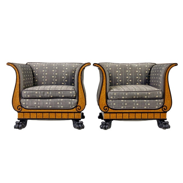 Set of Art Deco Burr Birch Club Armchairs, 1920s For Sale