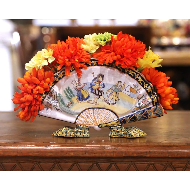 19th Century French Porquier-Beau Quimper Fan-Form Vase With Breton Figures For Sale In Dallas - Image 6 of 9