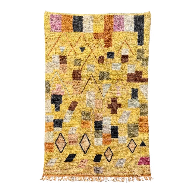 Modern Yellow Moroccan Wool Rug For Sale