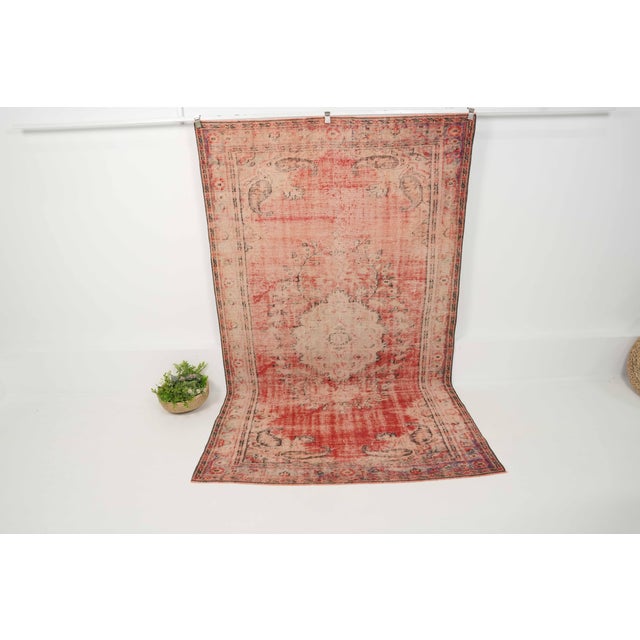 1970s 1970s Vintage Turkish Handmade Wool Cotton Red Area Rug For Sale - Image 5 of 12