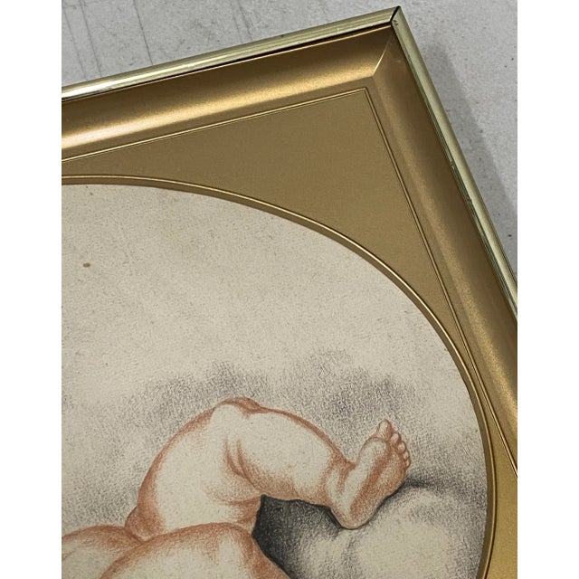 French Early 19th Century French Graphite Drawing "New Year Baby" With Basket of Fruit C.1820 For Sale - Image 3 of 8