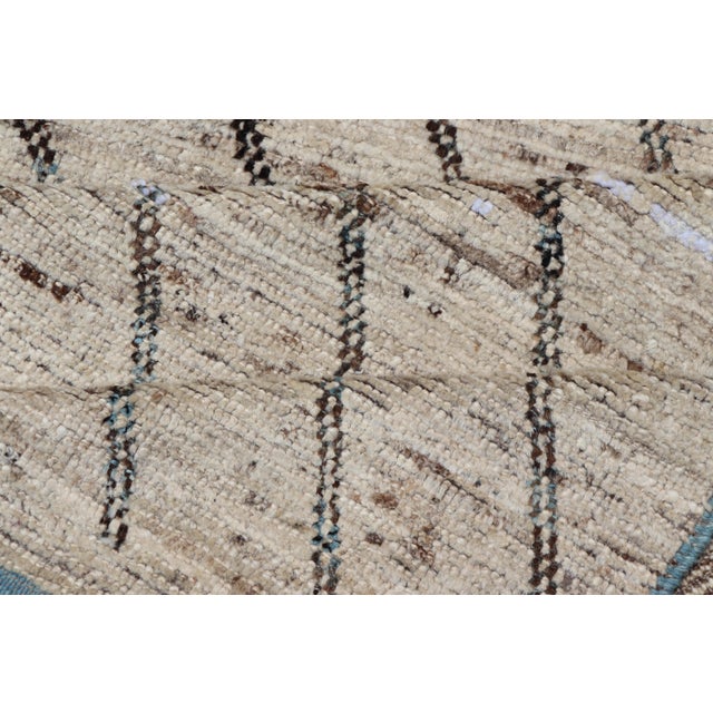 Modern Hand-Knotted Runner in Wool With Linear Design in Blue & Neutral Tones For Sale - Image 11 of 12