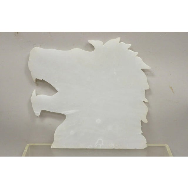 Vintage Italian Carved White Alabaster Lion Head Sculpture Statue Figure (A) For Sale - Image 4 of 10