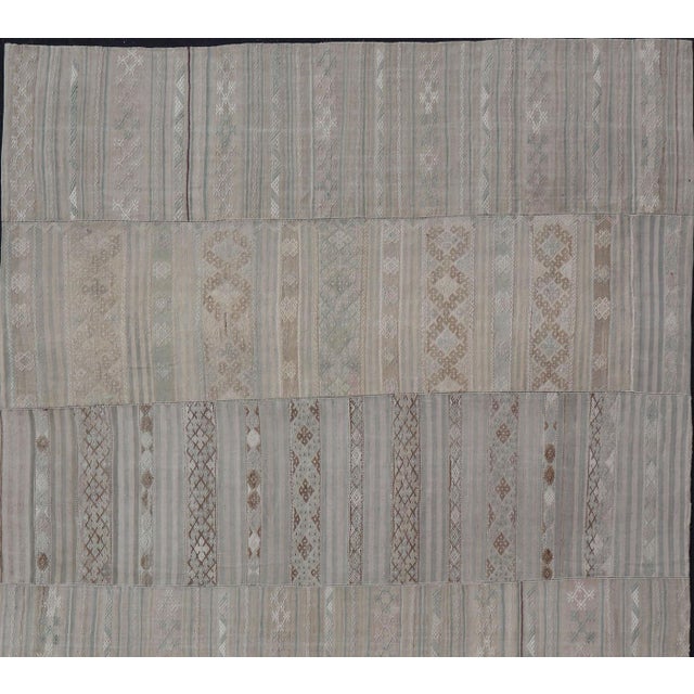 Measures: 10'7 x 16'7 Vintage Neutral Paneled Kilim Flat-Weave in Neutral Muted Tones. Keivan Woven Arts /rug / EN-14413,...