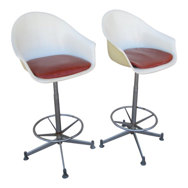 2 Hamilton Cosco Fiberglass Swivel Bar Stools For Sale