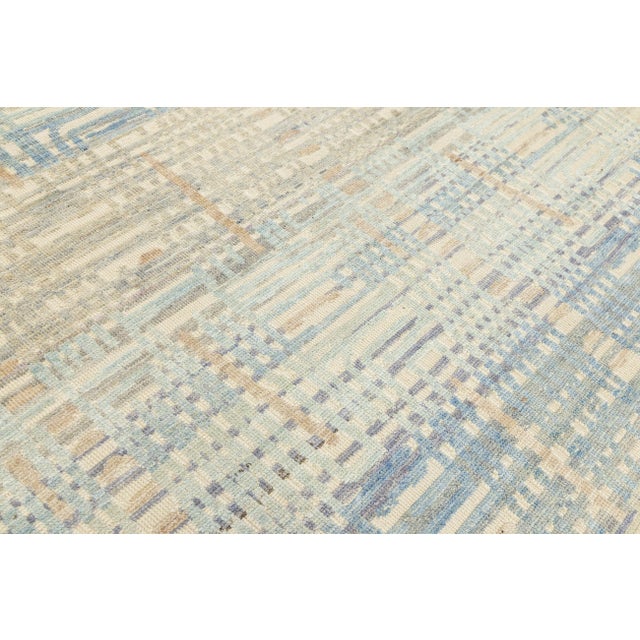 Modern Abstract Plaid Wool Area Rug – Coastal Blue & Sage Green 9x12 For Sale - Image 10 of 11