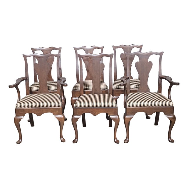 Late 20th Century Set of 6 Statton Chippendale Solid Cherry Dining Chairs Old Towne Maryland Made For Sale