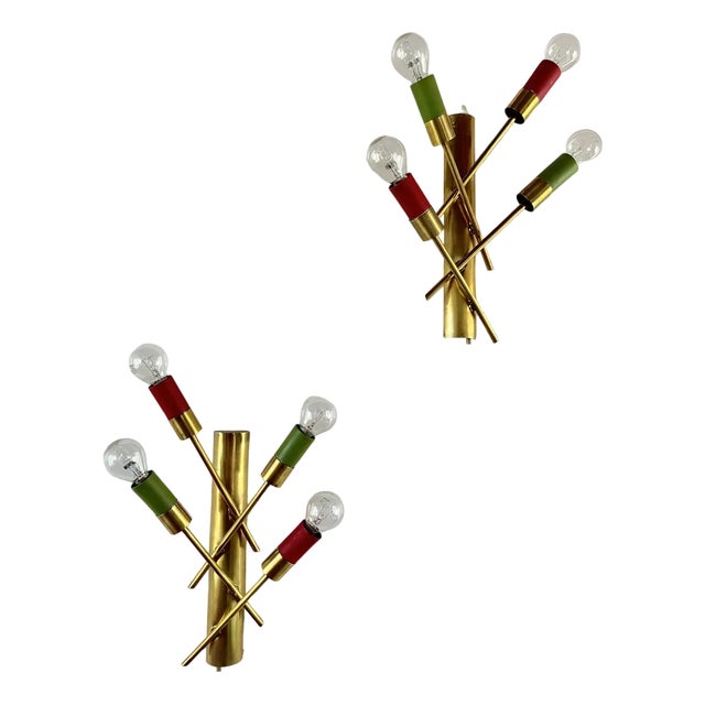 Italian Wall Lamps in Brass, 1950s, Set of 2 For Sale