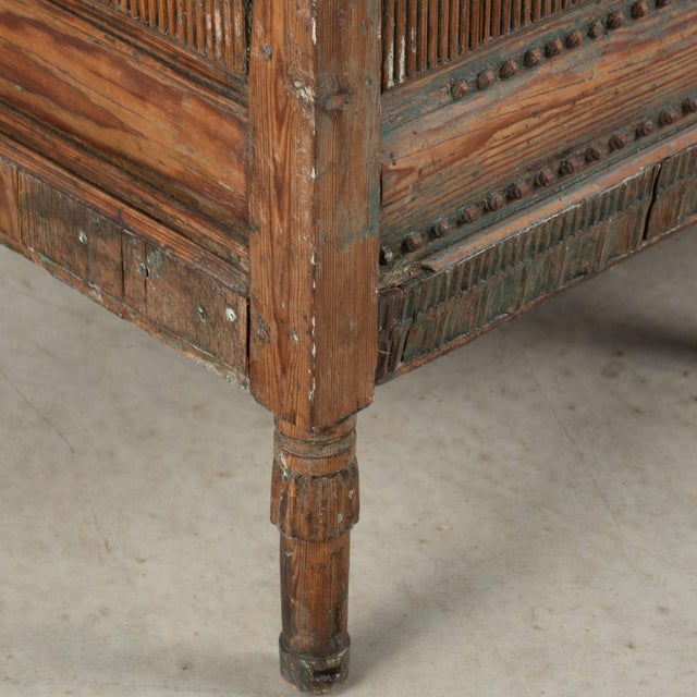 19th Century Swedish Gustavian Original Teal Blue Painted Pine Bench For Sale - Image 10 of 14