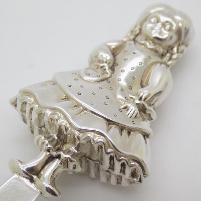 Vintage Italian Handmade Genuine Sterling Silver 925 Feeding Spoon with Little Girl, 1970s For Sale - Image 9 of 16