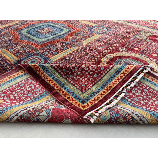 8' X 11'4" Red Mamluk Geometric Wool Rug For Sale - Image 13 of 15