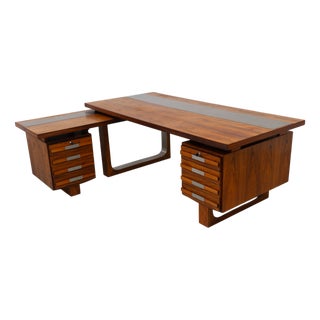 Large Danish Modern L-Shaped Rosewood and Steel Desk with Sideboard, 1970s For Sale