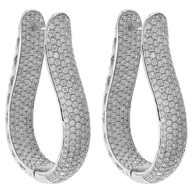 8 Carat Micropave Diamond Hoop Gala Cocktail Earrings in 18 Karat White Gold For Sale - Image 15 of 18