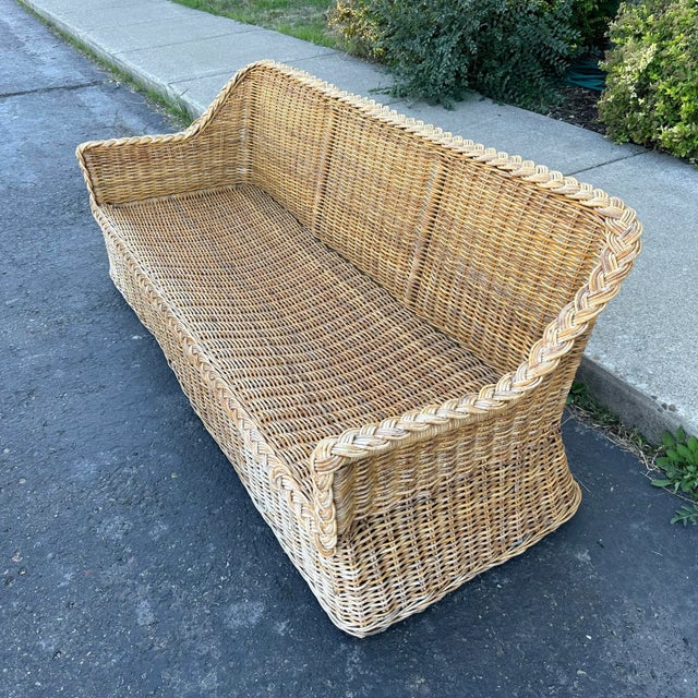 RattanWicker Sofa and Coffee Table Atrributed to Wicker Works, 2