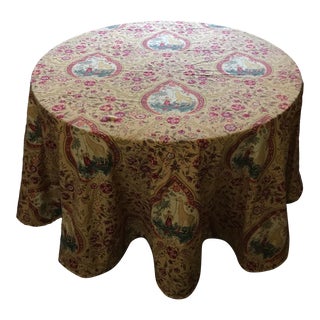 Custom Made 108" Round Yellow/Red Provincial Tablecloth For Sale
