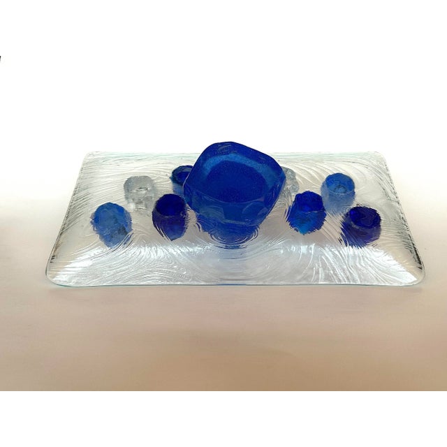 Blue Vintage Art Glass Menorah For Sale - Image 8 of 12