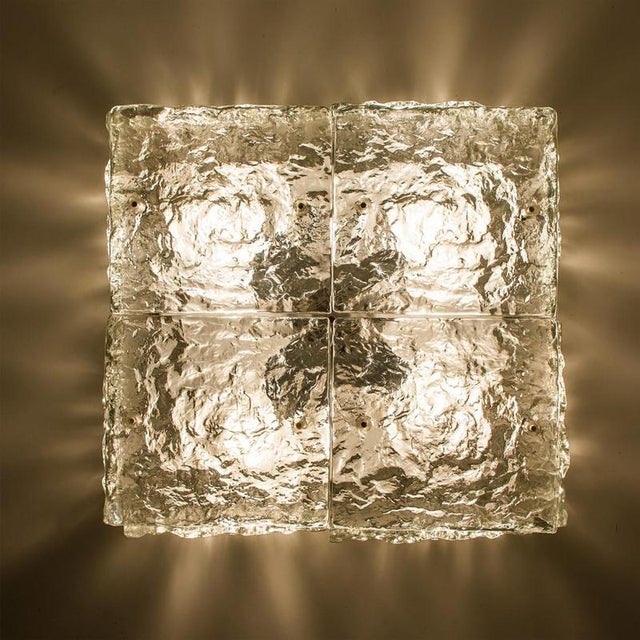 1960s Textured Iced Glass Square Flush Mount attributed to Kalmar, Austria, 1960s For Sale - Image 5 of 12