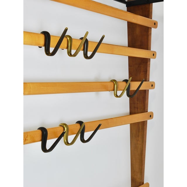 Coat Rack with Hat Rack in Brass, Walnut and Beech attributed to Carl Auböck, 1950s For Sale - Image 9 of 18
