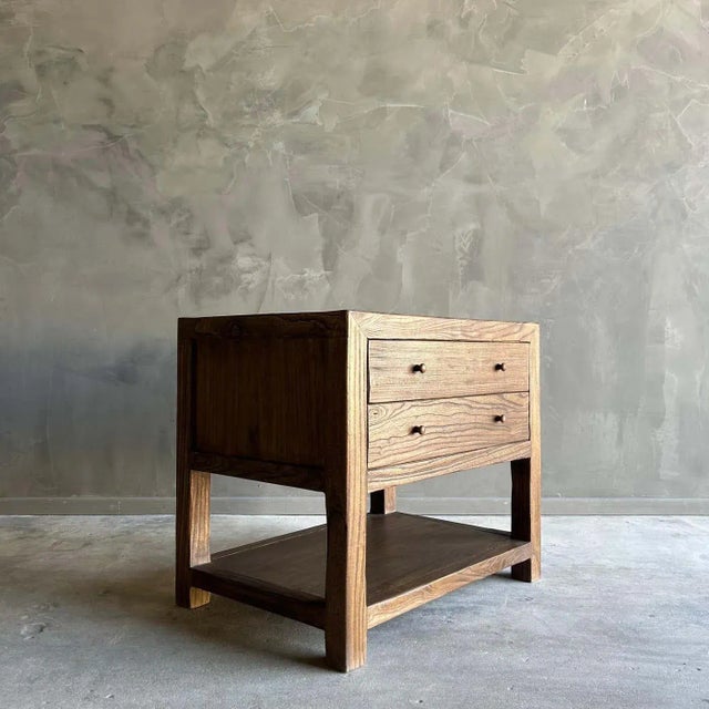 Mid-Century Modern Nathalie Nightstand in Reclaimed Elm Wood Walnut Finish For Sale - Image 3 of 5