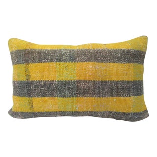 Turkish Gray & Yellow Striped Kilim Pillow - 20" x 12" For Sale