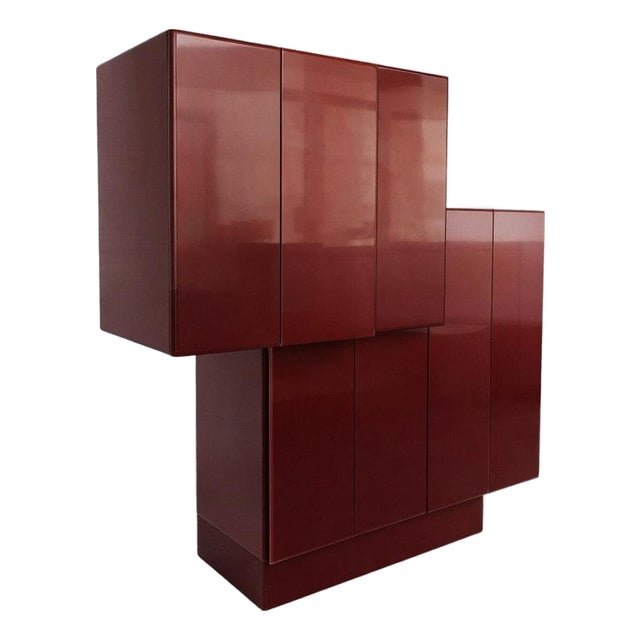 Late 20th Century Large Postmodern Oxblood Lacquer Bar or Media Cabinet, 60 In. For Sale