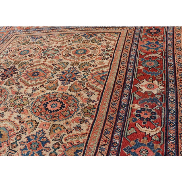 Ivory Antique Persian Sultanabad Rug With All Over Sub Geometric Design on Ivory Field 8'6" X11'8" For Sale - Image 8 of 11