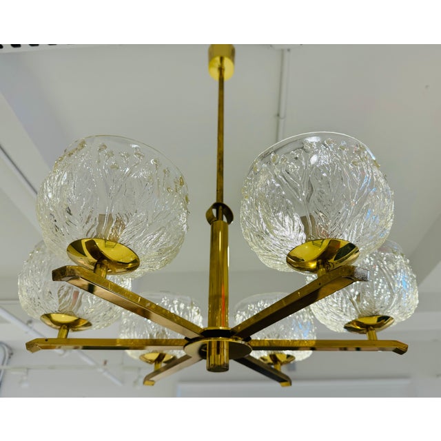 Metal Swedish 1970s Mid Century Floral Glass Chandelier Pendant For Sale - Image 7 of 11