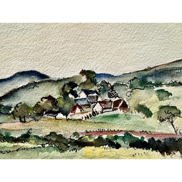 Rustic Henry Emil Salloch Original Watercolor on Paper Rural Settlement in the Foothills, 1940. For Sale - Image 3 of 8