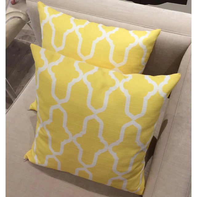 Contemporary Throw Pillows, Contemporary Moroccan Pattern Yellow Pillows - a Pair For Sale - Image 3 of 10