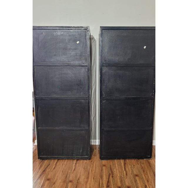 Vintage Asian Black Lacquer Mother-of-Pearl Inlaid Two-Piece China/Display Cabinet For Sale In Atlanta - Image 6 of 7