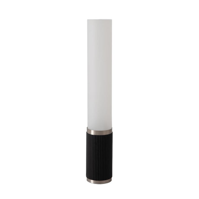 2020s 1980s Tambo Cylindro, 29" Accent Table Lamp, Black Oak, Satin Nickel, Frosted Acrylic, Dimmer Switch For Sale - Image 5 of 8