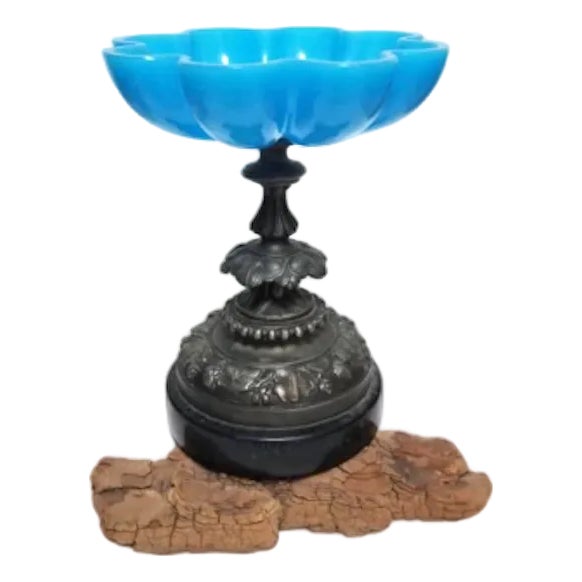 French Napoleon III Blue Opaline Glass Compotiere Table Centerpiece, 1890s For Sale