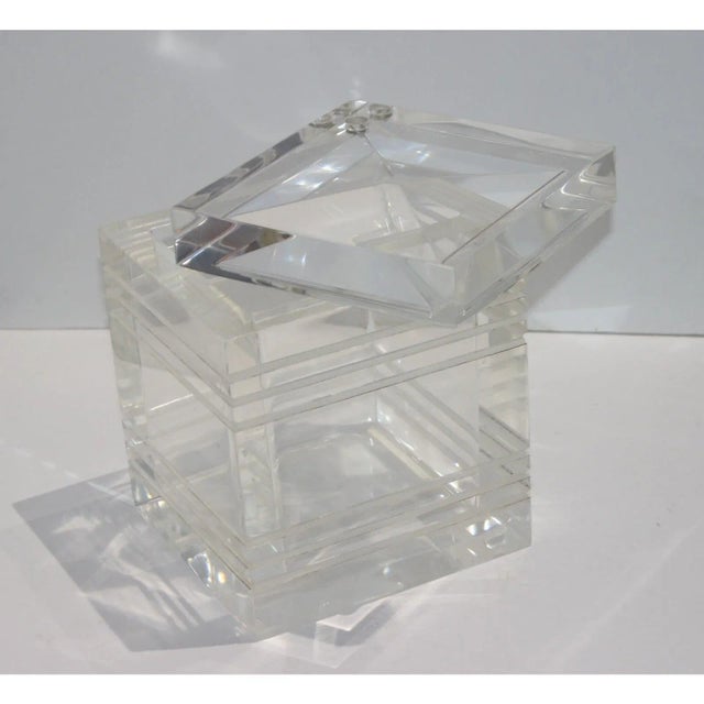 Modern Ice Bucket Lucite Banded With Rotating Lid For Sale - Image 3 of 13