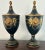 Excellent pair of French hand painted toleware chestnut urns, having wonderful chinoiserie gilded decoration, with lions...