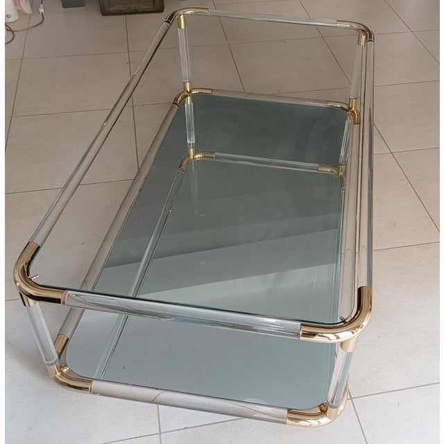 Side Table in Acrylic Glass & Brass For Sale - Image 3 of 10