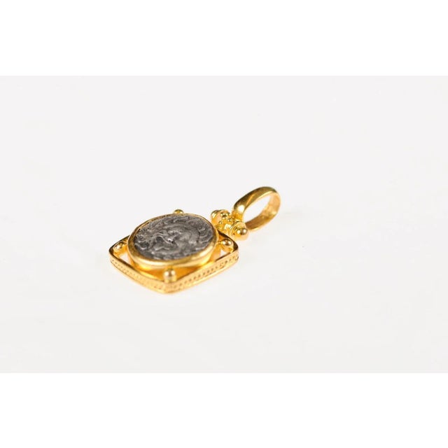 Contemporary Ancient Greek Drachm [Coin] Pendant W 22 Karat Gold Setting For Sale - Image 3 of 12