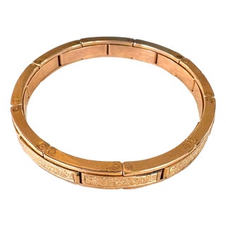 Rare Antique 1907 Ostby & Barton Triple Crown Floral Embossed 14 Karat Gold Filled Expansion Bracelet - Stamp For Sale