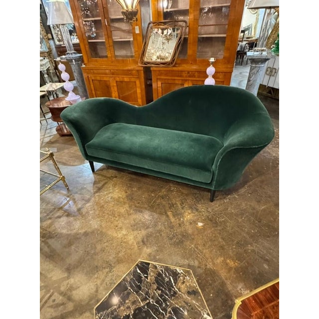 Mid-Century Modern Danish MCM Grand Piano Sofa in Green Velvet For Sale - Image 3 of 6