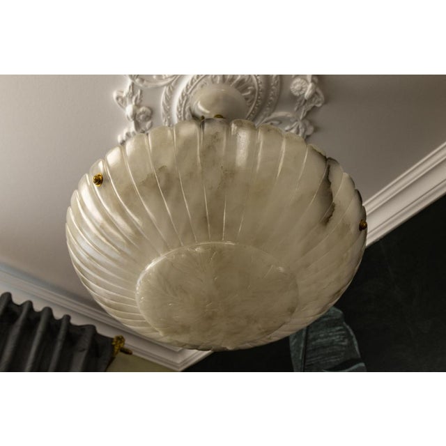 Brown Large French Art Deco Alabaster Pendant Light with Brass Chain, 1920s For Sale - Image 8 of 18