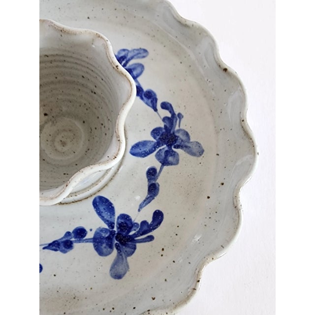 French Country Vintage Stoneware Pottery Chip & Dip Dish Platter For Sale - Image 3 of 12