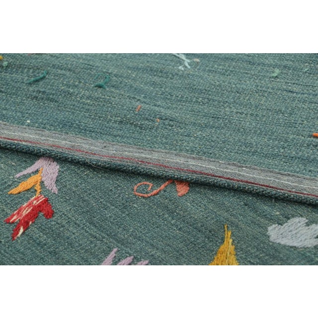 Textile Rug & Kilim’s Suzani Style Kilim in Teal With Animal Pictorials and Florals For Sale - Image 7 of 7