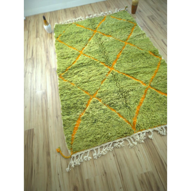Textile Lime Green Diamond Wool Moroccan Beni Ourain Rug For Sale - Image 7 of 12