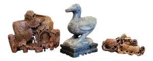 Set of 3 Small Chinese Carved Soapstone Sculptures