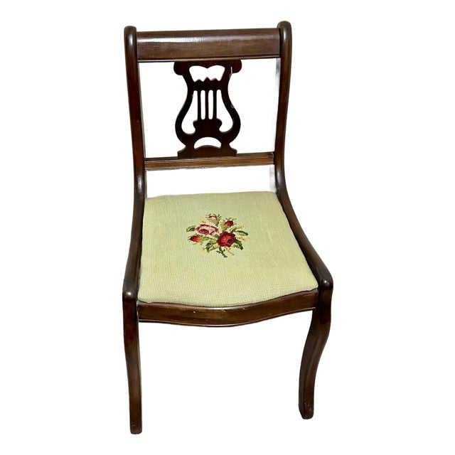 Vintage Early-Mid 20th Century Duncan Phyfe Style Mahogany Lyre/Harp Back Dining/Side Chair For Sale