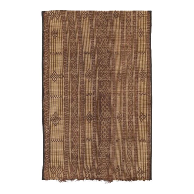 Vintage Tuareg Mat, Camel Beige-Brown With Tribal Geometric Motifs - Rug & Kilim For Sale